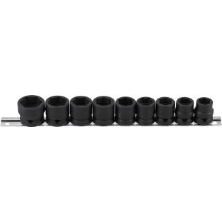 BGS technic Kraft-Steckschlüssel-Einsatz-Satz Sechskant, extra flach | Antrieb Innenvierkant 12,5 mm (1/2") | SW 13 - 24 mm | 9-tlg.