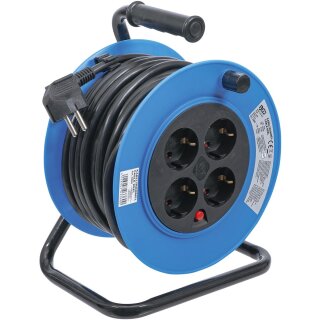 BGS technic Kabeltrommel | 15 m | 3x1,5 mm² | 4 Steckdosen | IP 20 | 3000 W