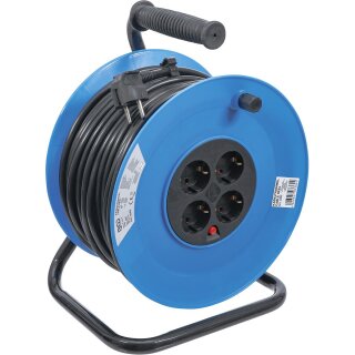 BGS technic Kabeltrommel | 50 m | 3x1,5 mm² | 4 Steckdosen | IP 20 | 3000 W