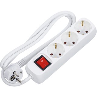BGS technic Steckdosenleiste | 3-fach mit Schalter | Zuleitung 1,4 m | 3x 1,5 mm² | IP 20