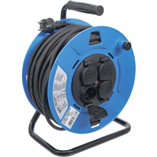 BGS technic Kabeltrommel | 50 m | 3x1,5 mm² | 4 Steckdosen mit Verschlusskappe | IP 44 | 3500 W