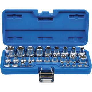 BGS technic Steckschlüssel-Einsatz-Satz E-Profil | Antrieb Innenvierkant 6,3 mm 1/4" / 12,5 mm (1/2") | SW E4 - E24 | 28-tlg.