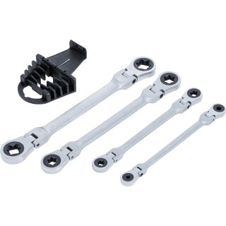 BGS technic Doppel-Ratschen-Ringschlüssel-Satz | abwinkelbar | mit E-Profil Ringköpfen | SW E6 – E24 mm | 4-tlg.