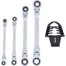 BGS technic Doppel-Ratschen-Ringschlüssel-Satz | abwinkelbar | mit E-Profil Ringköpfen | SW E6 – E24 mm | 4-tlg.