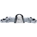 BGS technic Doppel-Ratschen-Ringschlüssel-Satz | abwinkelbar | mit E-Profil Ringköpfen | SW E6 – E24 mm | 4-tlg.