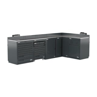 Sonic-Equipment MSS+ Schrankwand halb hoch, Edelstahlarbeitsplatte