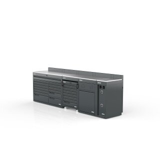 Sonic-Equipment MSS+ Schrankwand halb hoch, Edelstahlarbeitsplatte