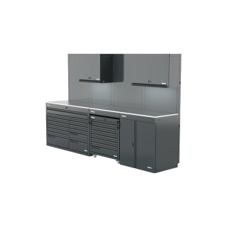 Sonic-Equipment MSS+ Schrankwand hoch, Edelstahlarbeitsplatte