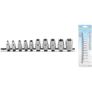 Kraftmann Steckschlüssel-Einsatz-Satz E-Profil | Antrieb Innenvierkant 6,3 mm (1/4") / 10 mm (3/4") | SW E4 - E16 | 10-tlg.