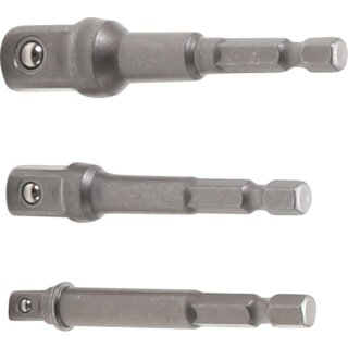 BGS technic Adapter-Satz für Bohrmaschinen | Außensechskant Antrieb 6,3 mm (1/4") | Abtrieb Außensechskant 6,3 mm (1/4"), 10 mm (3/8"), 12,5 mm (1/2") | 3-tlg.