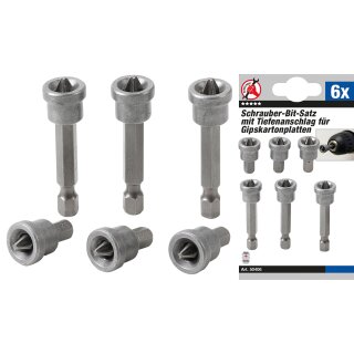Kraftmann Bit-Satz mit Tiefenstopp | für Gipskartonplatten | Antrieb Außensechskant 6,3 mm (1/4") | Kreuzschlitz PH2 | 6-tlg.