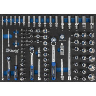 Condor Schaumeinlage Steckschlüssel 3/3, xcess performance, 85-tlg., 1/4+3/8+1/2"