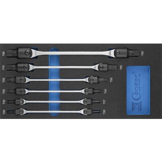 Condor Schaumeinlage Doppel-Gelenkschlüssel 1/3, 6-tlg., T-Profil T20-90