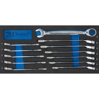 Condor Schaumeinlage Ratschen-Ring/Gabelschlüssel 1/3, xcess performance, 12-tlg., 8-19 mm