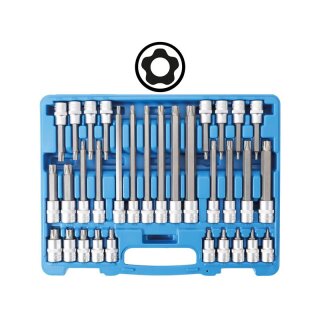 BGS technic Bit-Einsatz-Satz | Antrieb Innenvierkant 12,5 mm (1/2") | TPS-Profil (für Torx Plus) mit Bohrung TPS20 - TPS70 | 32-tlg.