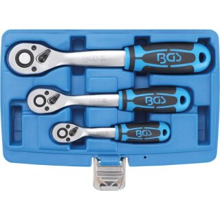 BGS technic Umschaltknarren-Satz | feinverzahnt | Abtrieb Außenvierkant 6,3 mm (1/4") - 10 mm (3/8") - 12,5 mm (1/2") | 3-tlg.