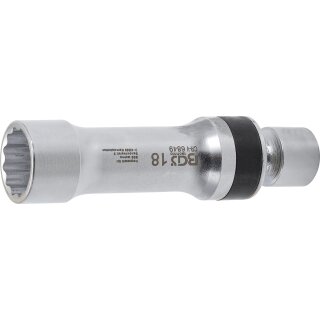 BGS technic Zündkerzen-Gelenkeinsatz Zwölfkant mit Haltefeder | Antrieb Innenvierkant 10 mm (3/8") | SW 18 mm