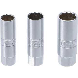 BGS technic Zündkerzen-Einsatz-Satz Zwölfkant | Antrieb Innenvierkant 10 mm (3/8") | SW 14 - 16 - 18 mm | 3-tlg.
