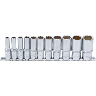 BGS technic Steckschlüssel-Einsatz-Satz Zwölfkant, tief | Antrieb Innenvierkant 10 mm (3/8") | Zollgrößen | 11-tlg.