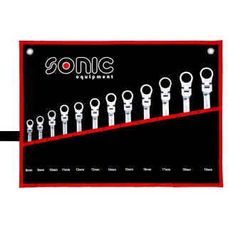 SONIC Ring-Ratschen-Set, Knickkopf, 12-kant, in einer Tasche 12-tl