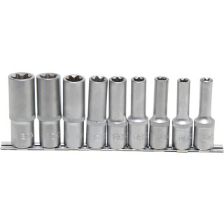 BGS technic Steckschlüssel-Einsatz-Satz E-Profil, tief | Antrieb Innenvierkant 12,5 mm (1/2") | SW E10 - E24 | 9-tlg.