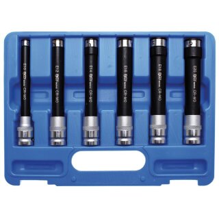 BGS technic Steckschlüssel-Einsatz-Satz E-Profil, extra lang | Antrieb Innenvierkant 12,5 mm (1/2") | SW E10 - E20 | 6-tlg.