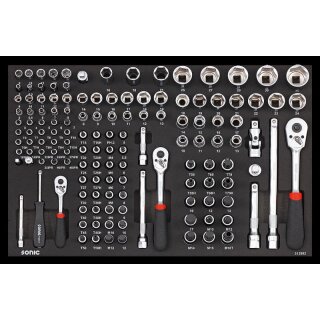 Sonic 1/4", 3/8", 1/2" NUSS- UND BIT-SATZ MIT RATSCHEN 139-TLG. SCHAUMEINLAGE