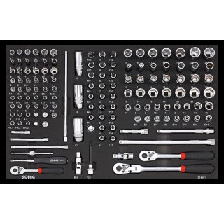 Sonic 1/4" & 3/8" NUSS- UND BIT-SATZ MIT RATSCHEN 142-TLG. SCHAUMEINLAGE